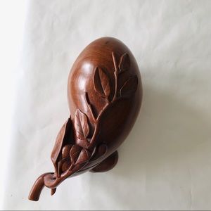 VINTAGE | Carved Wooden Eggplant Organic Trinket Vessel Box Intricately Carved